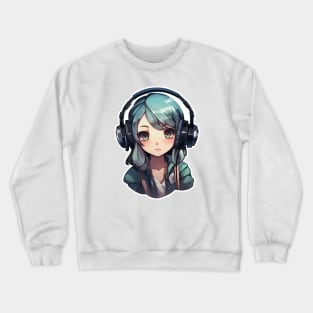 Cute headphone anime girl Crewneck Sweatshirt